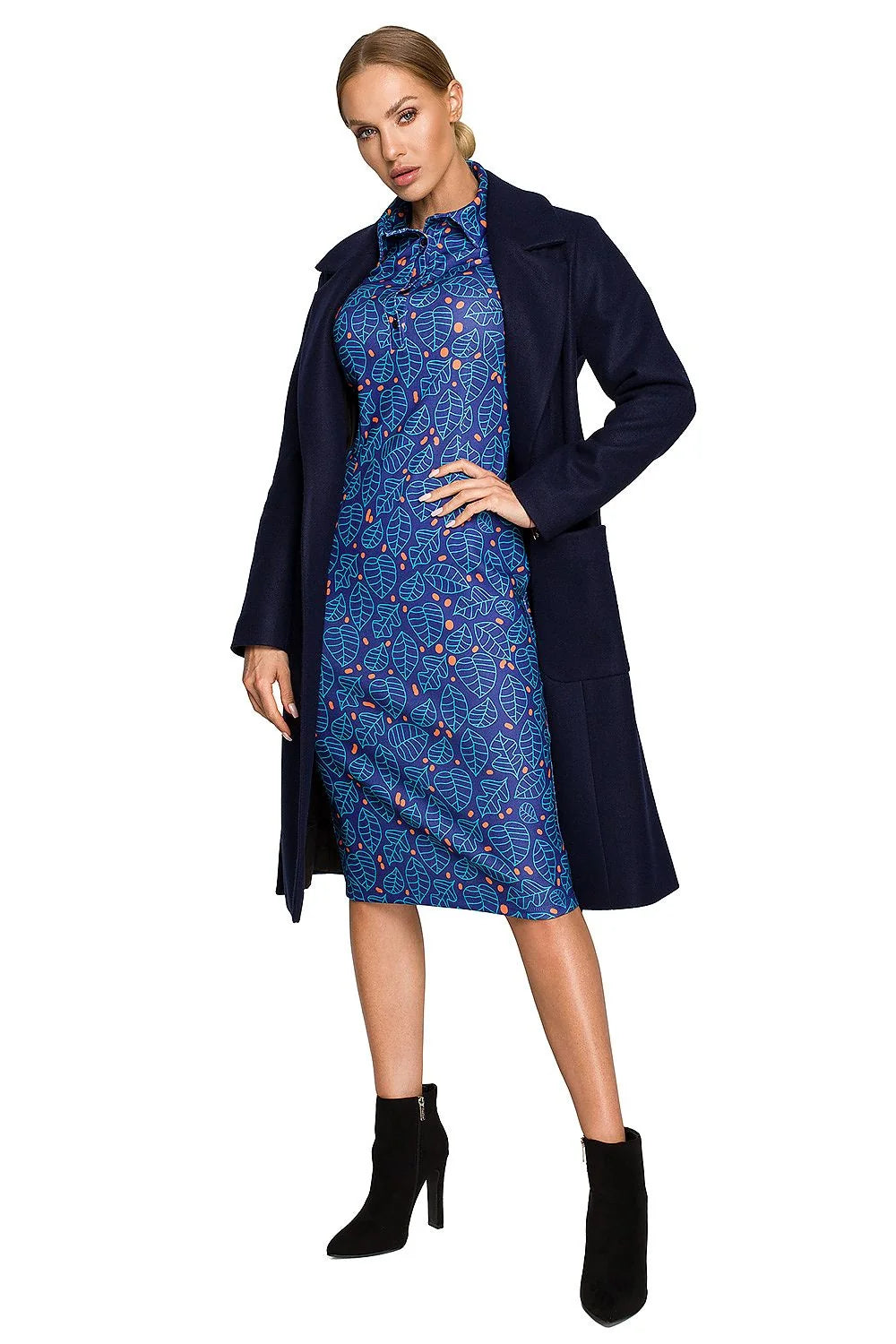 Manteau femme élégant long col revers ceinture poches vert veste hiver mode laine acrylique polyester