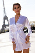 Peignoir satin dentelle élégant romantique blanc ivoire style kimono luxe chic féminin loungewear
