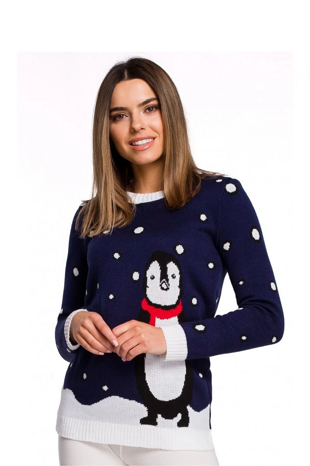 Pull Noël Femme Acrylique Tricot Hiver Édition Limitée Motif Pingouin Confortable Mode Décontractée Chaud