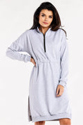 Robe de jour Infinite You pour femmes, style décontracté, coton élasthanne, manches longues, fentes latérales, taille élastiquée, couleur grise claire