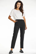 pantalon cigarette femme taille haute coupe droite noir viscosé structuré plis marqués poches latérales taille cintrée longueur cheville Awama