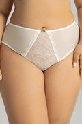 culotte brésilienne Ava sophistiquée élégante dentelle microfibre beige clair taille mi haute maintien léger brodé floral transparent respirant