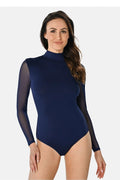 Body Teyli pour femme bleu marine longues manches transparentes encolure roulée ajusté moderne vêtement élégant
