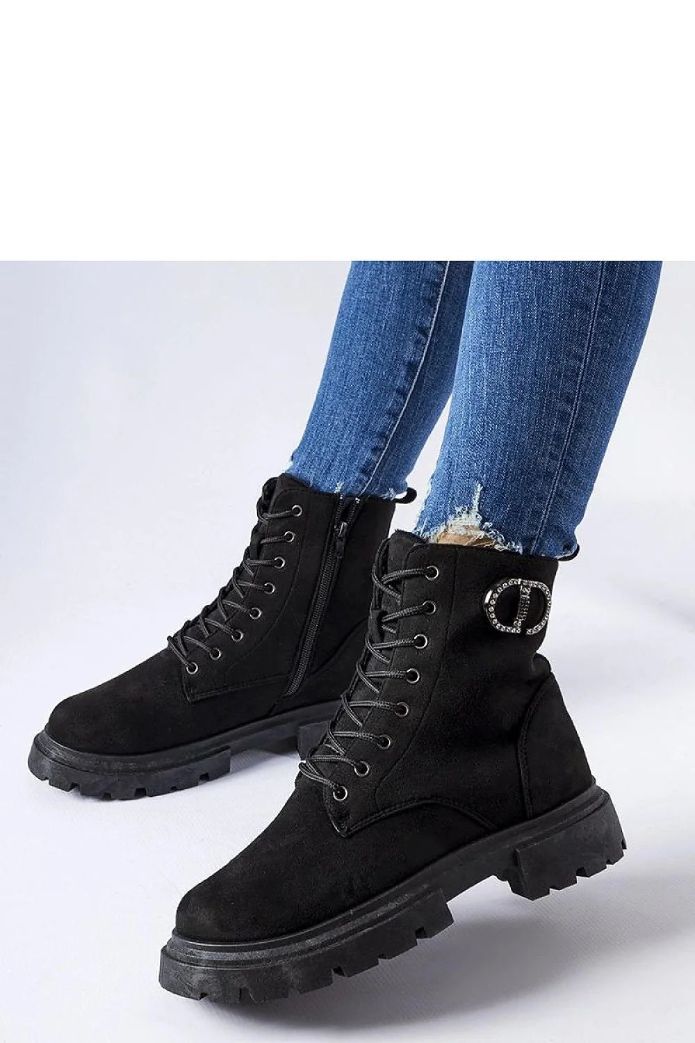 Bottes trappeur femelles cuir suédine noir style combat lacets fermeture éclair semelle caoutchouc hauteur soutien cheville durable élégance mode hiver confort