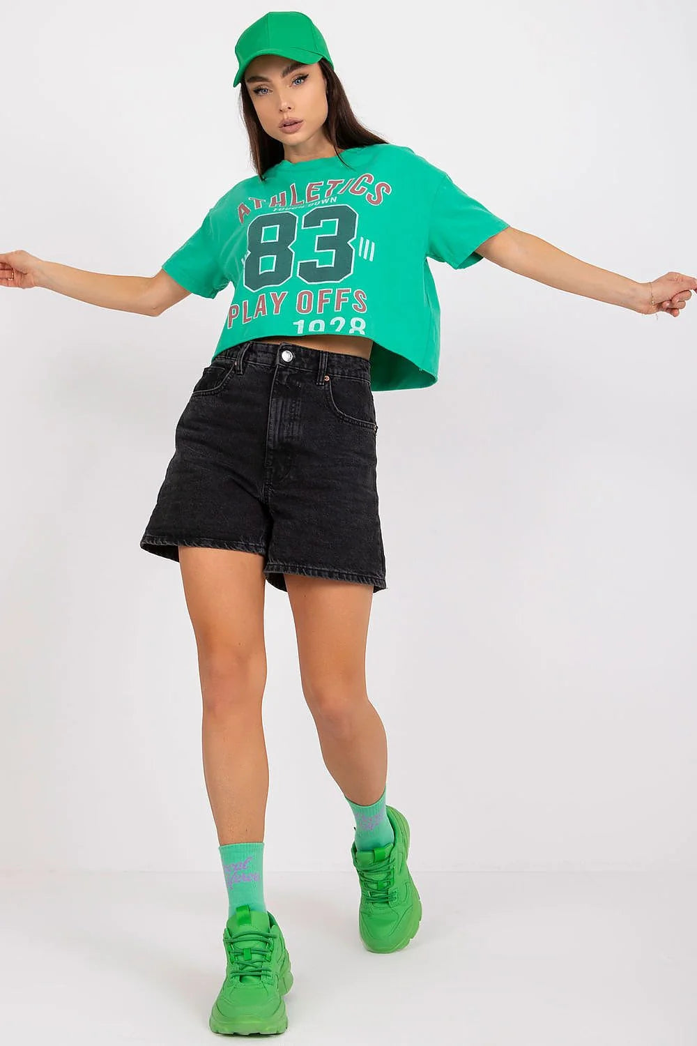 T-shirt Fancy sportswear femme manches courtes coupe ample coton 95% lycra 5% imprimé ATHLETICS TOUCH DOWN 83 PLAY OFFS 1928