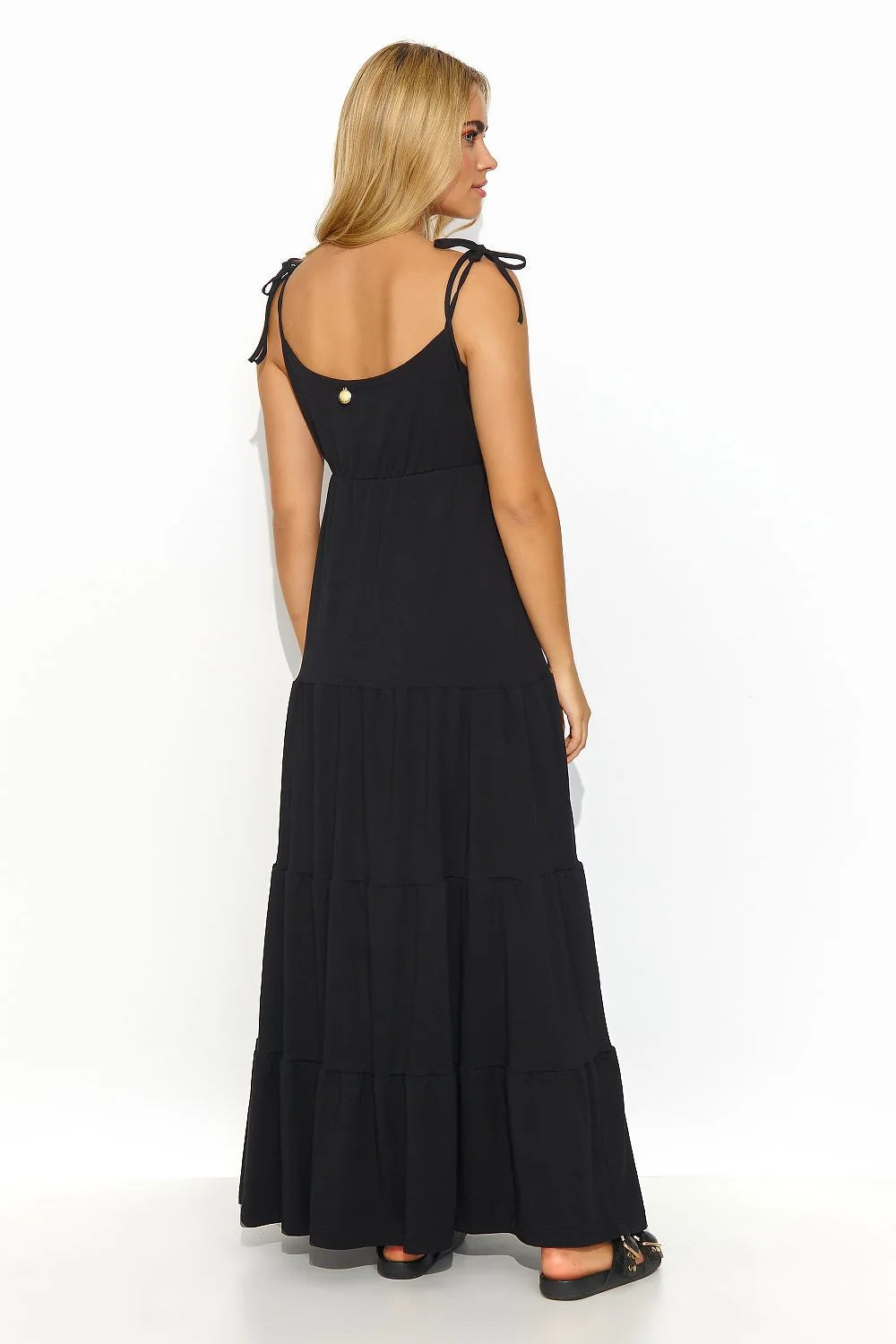 Robe de jour Makadamia, robe longue noire en coton, style bohème, décolleté en V, volants multiples, occasion estivale, femmes