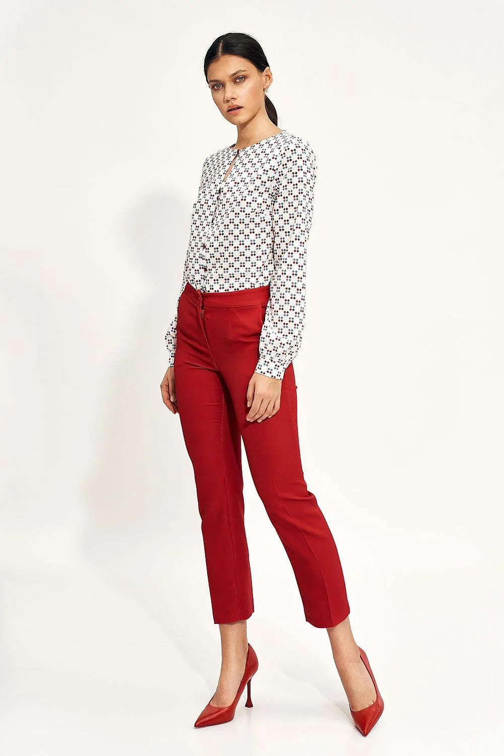 Pantalon femme Nife chinois large droit taille élastique Polyester élasthanne beige élégance moderne style professionnel