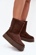 bottes neige femme suédine effet daim marron chocolat slipon tige montante cheville doublée fourrure plateforme crantée