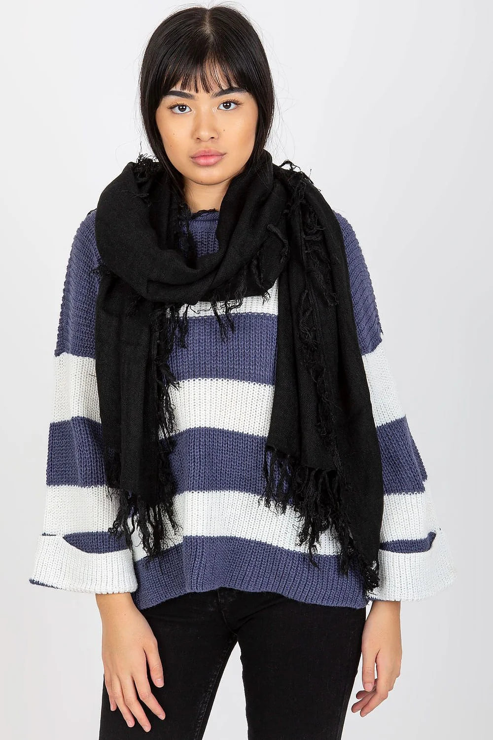 écharpe femme acrylique longue franges anthracite gris grand format enveloppante texturée douce chaude légère volumineuse bohème