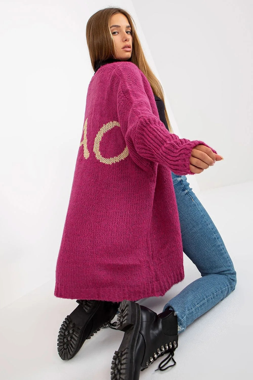 Cardigan Och Bella pull-over femme couleur bleue mot ciao dos modern design décontracté coupe ample matières douces