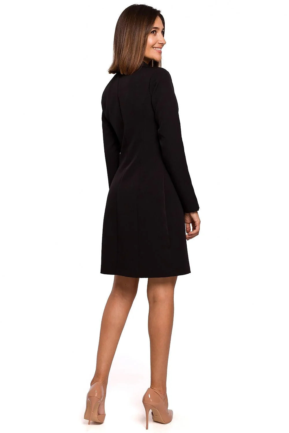 Robe-blazer blanche en polyester élastane chic et élégante, col revers, pour femme professionnelle chic