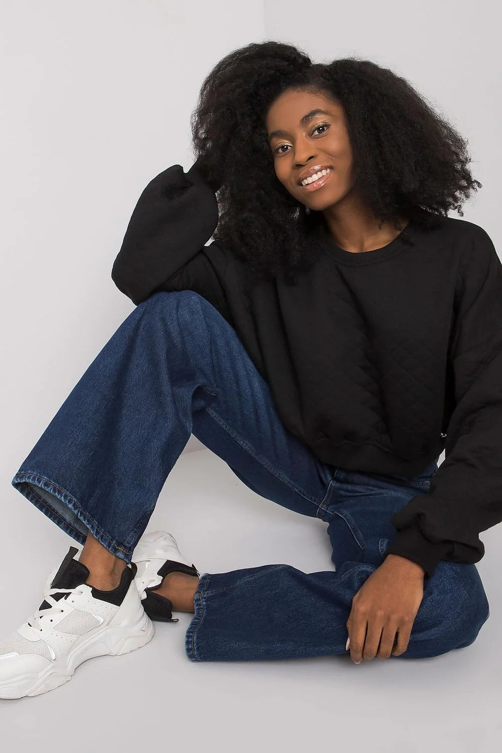 Sweatshirt femme moderne décontracté tissu matelassé kaki losanges manches longues ample urban casual