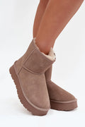 bottines femme suède taupe cheville bout rond doublée fourrure synthétique chaude plateforme caoutchouc crantée antidérapante slipon confortable isolante
