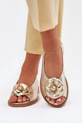 Sandales ouvertes pour femmes design floral élégant cuir naturel doré métallisé semelle plate talon plat facile à enfiler sandales estivales