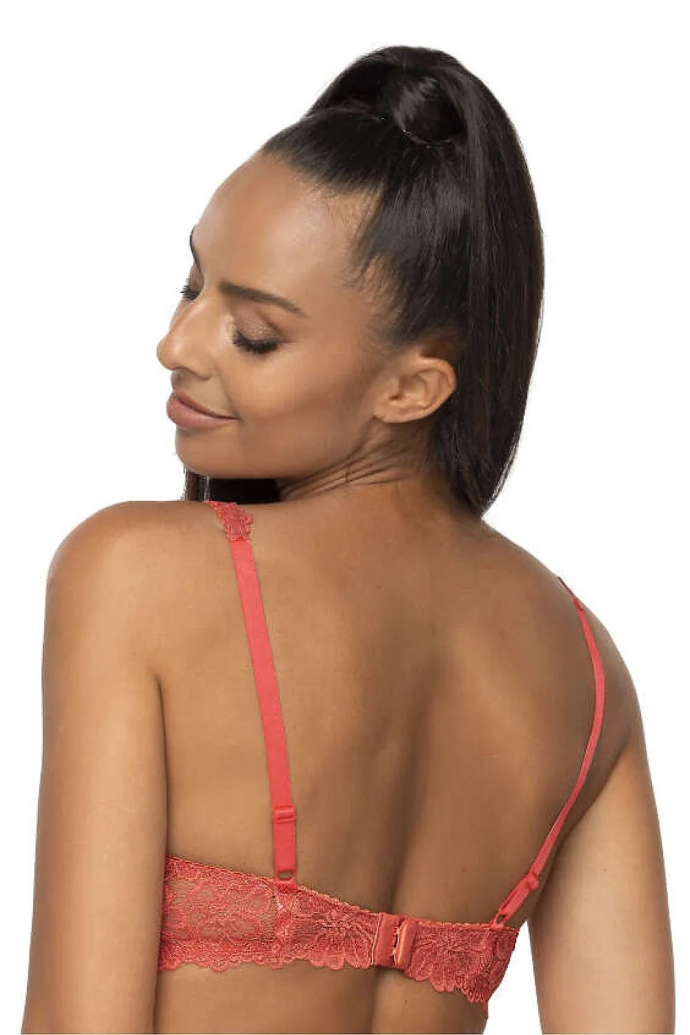 soutiengorge rembourré balconnet armatures pushup dentelle corail fleurie bretelles réglables feston nœud satin doublé confortable maintien renforcé glamour soirée quotidienne