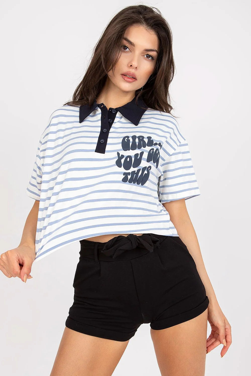Haut et short en tissu rayé vert et blanc, coton élasthanne, style décontracté, crop top et taille haute, idéal pour été