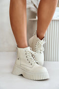 Bottes trappeur Step in style design moderne audacieux femmes cuir synthétique blanc cassé lacets métalliques zip adhérence robuste