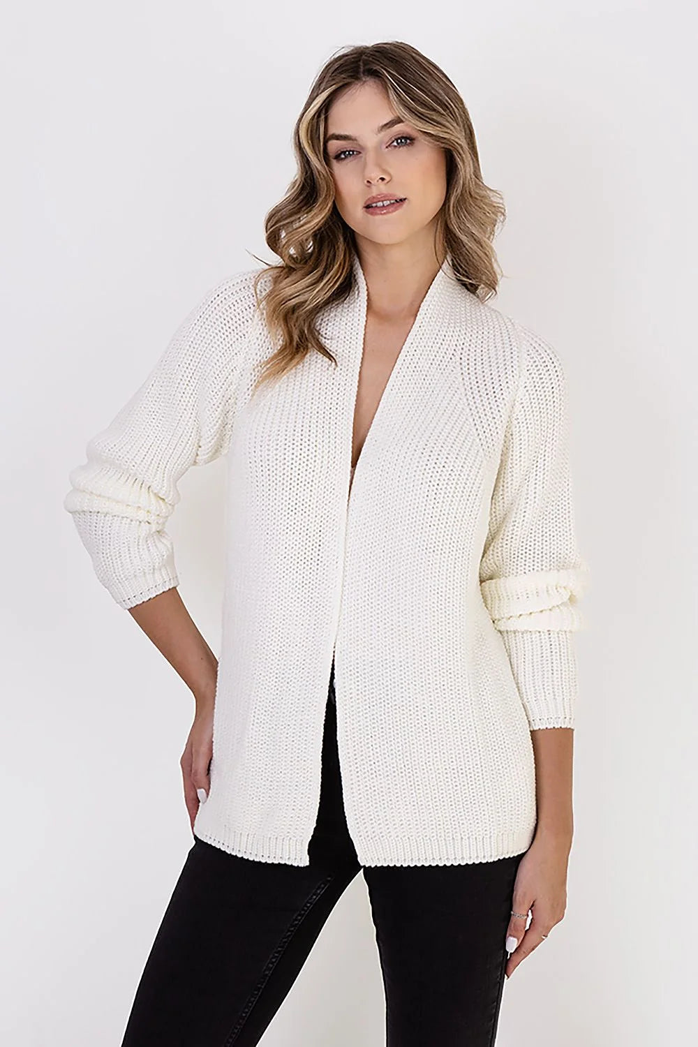 Cardigan côtelé pour femme, style élégant, col montant, matériau doux, coupe ajustée, vêtement hiver, mode féminine