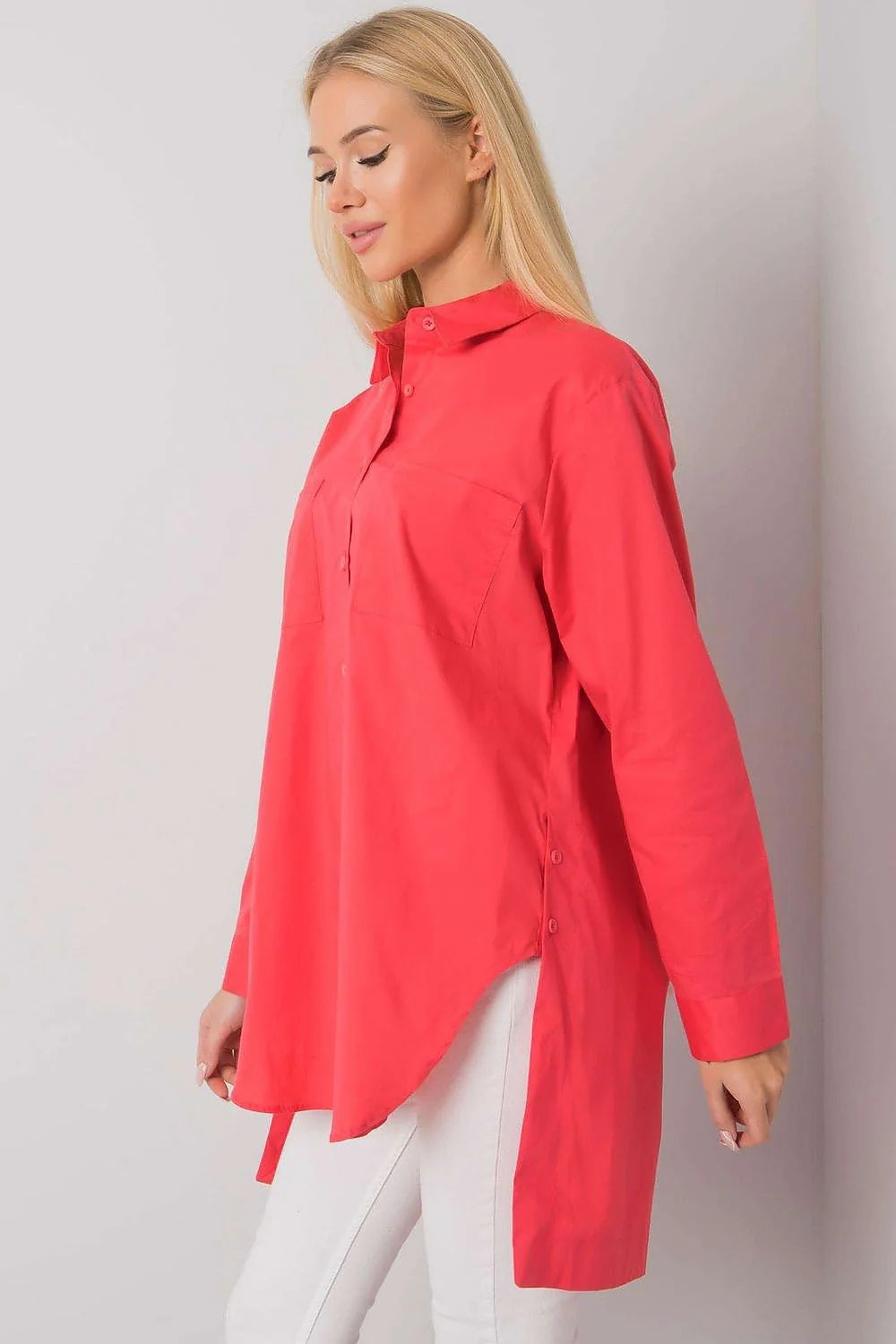 Chemise longue femme en coton élasthanne noire élégante décontractée manches longues col classique ample