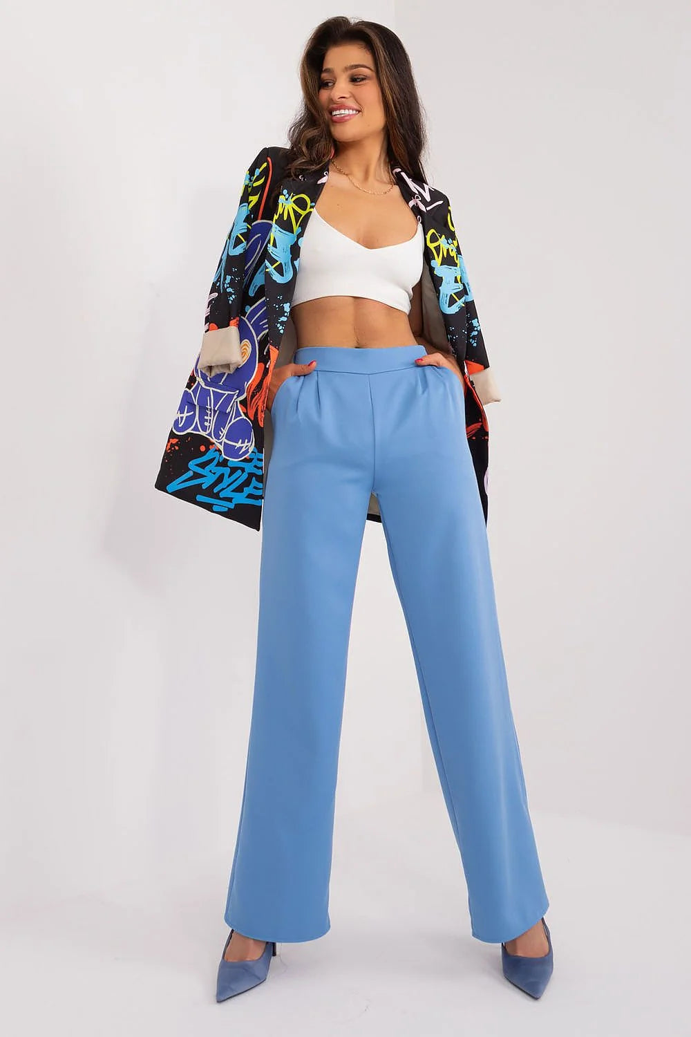 Pantalon femme Rue Paris en polyester haute qualité, jambes droites, taille haute, style élégant, travail et occasions formelles,多用途