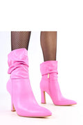 bottines femme talon haut stable bout pointu élancé cuir synthétique rose vif tige froncée fermeture zippée tirette dorée