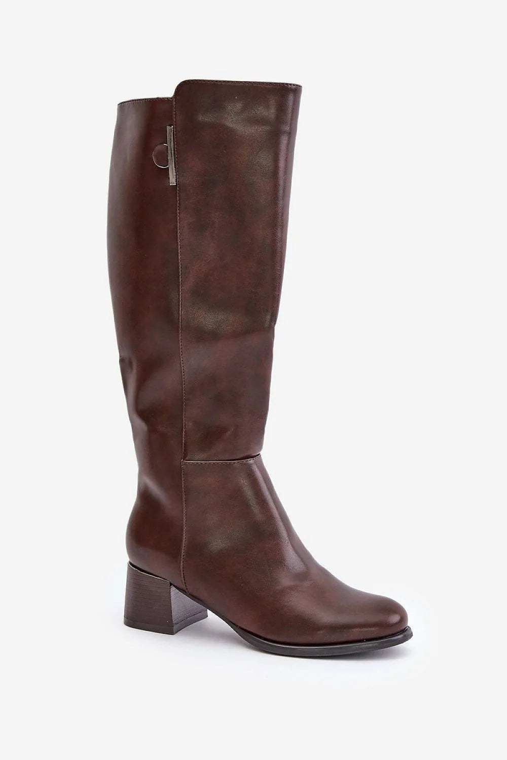 bottes femme Jezzi cuir lisse brun chocolat talon carré bloc confortables élégantes cavalière montant genou fermeture éclair latérale