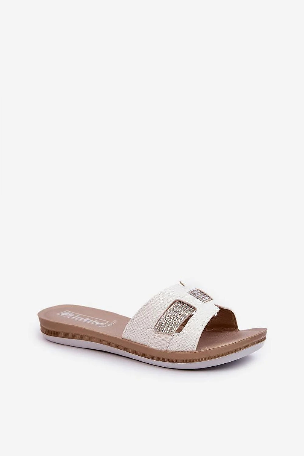 Sandales pour femmes style ouvert pierres rhinestones cuir artificiel beige marron clair confort summer occasion décontractée INBLU