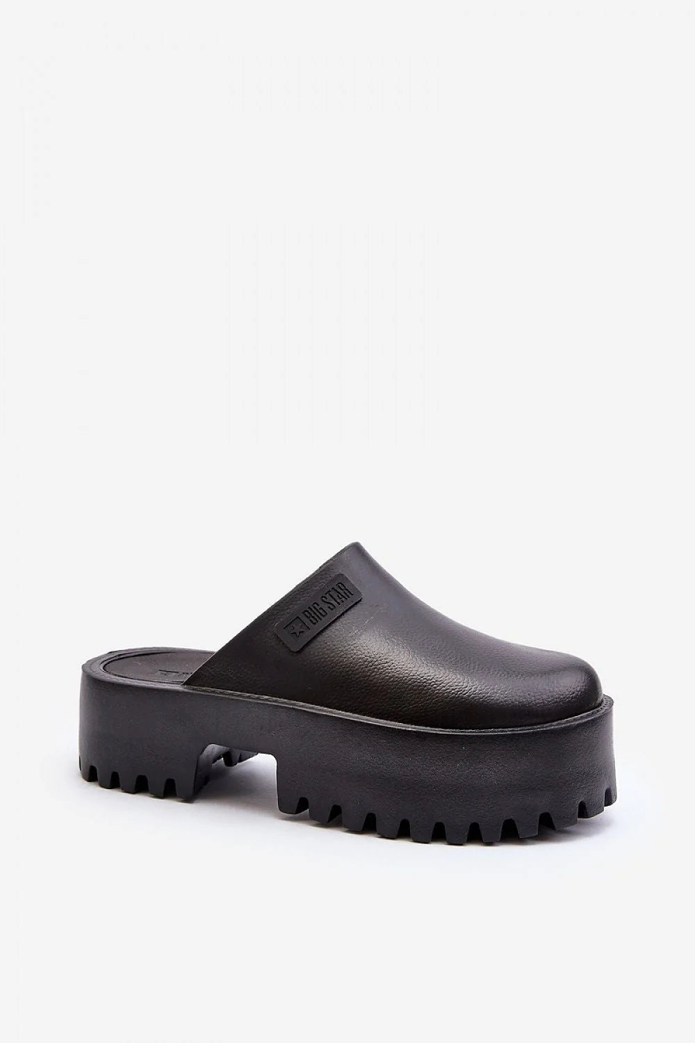 Clacquettes Step in style sabot moderne femme cuir noir plateforme épaisse semelle crantée logo subtil