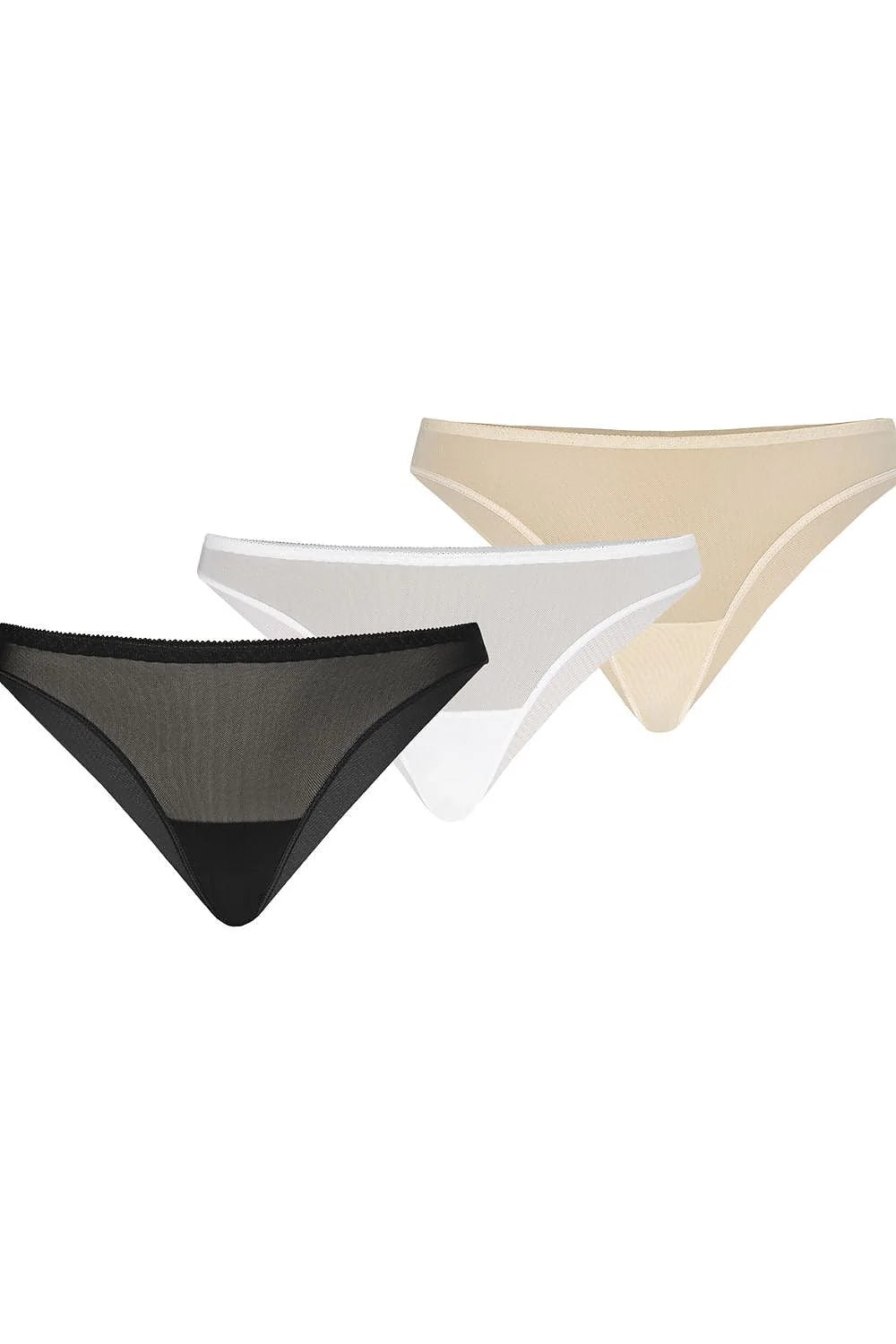 Ensemble de lingerie féminine en bikini style brésilien à double maille transparente sans couture, blanc, beige, noir, taille élastiquée, confortable et sexy