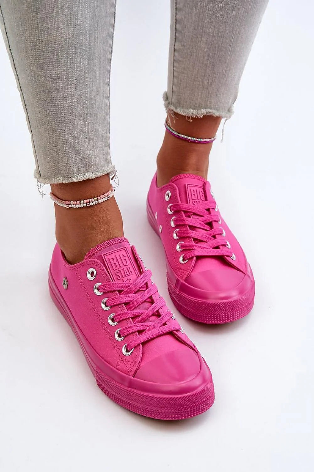 Baskets pour femmes en toile rose vif, style rétro, confortable, idéales pour la ville et le quotidien