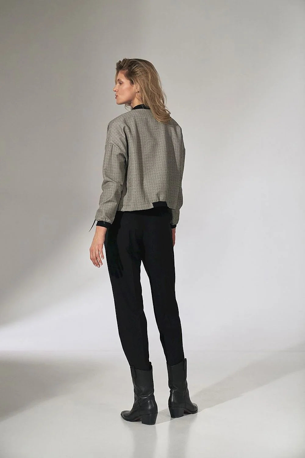 Veste moderne pour femme en polyester motifs carreaux fins chic élégante ajustée professionnelle