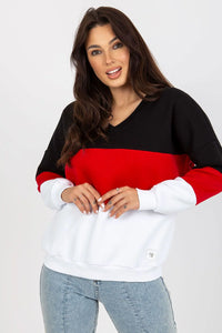 Sweatshirt femme color-block motif trois bandes manches longues encolure V coton doux coupe ample occasions quotidiennes mode tendance