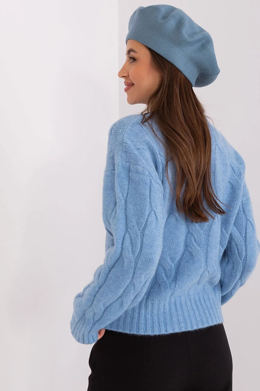 Pullover femme style décontracté élégant motif matelassé bleu clair longues manches col rond coupe ample