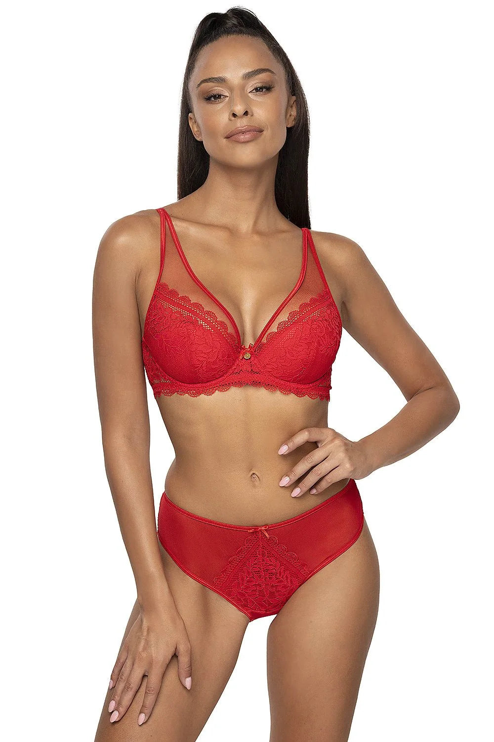 Culottes en dentelle rouge floral élégantes coupe classique ceinture satin nœud gousset coton femme taille ajustable