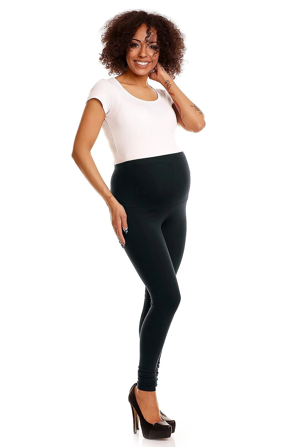legging maternité grossesse slim ajusté taille haute large panneau ventre extensible jersey stretch doux maintien confort gris chiné