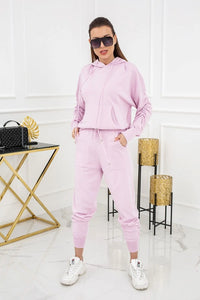 Ensemble survêtement coton rose pastel confortable décontracté capuche kangourou mode sportive femme tendance