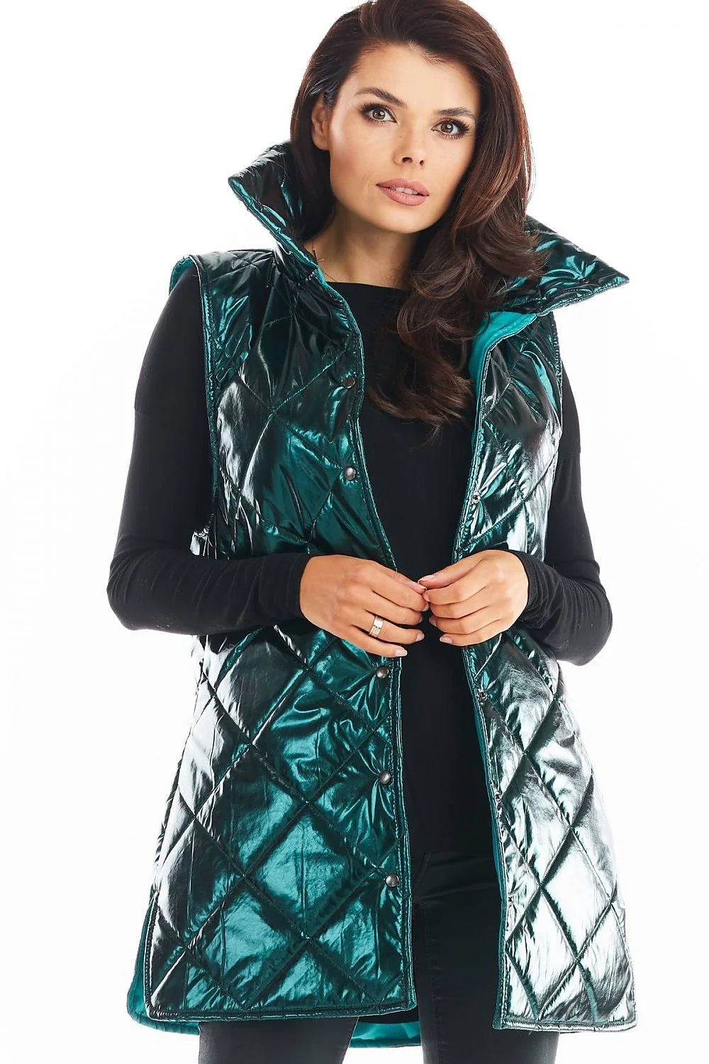 Veste sans manches noire matelassée brillante moderne femmes automne hiver confort mode tendance