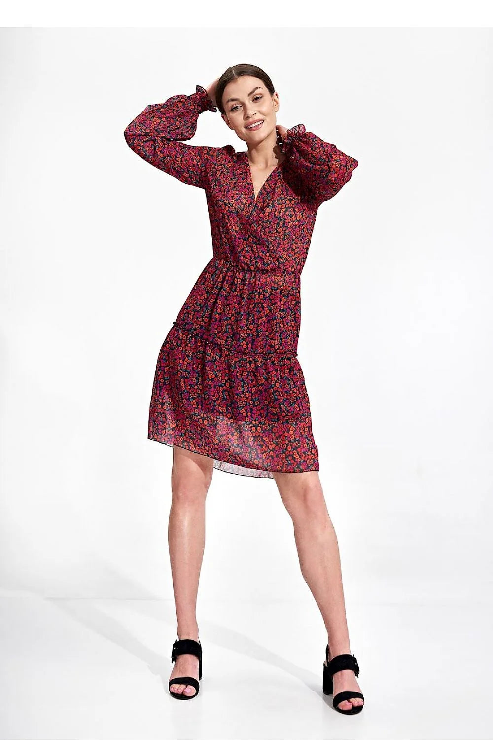 Robe de jour Figl robe été aérée manches longues élastique taille encolure enveloppe volant jupe polyester 100% femmes