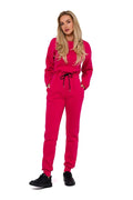 Combinaison femme moe style casual moderne rose vif manches longues sweat pantalon survêtement assorti coton polyester