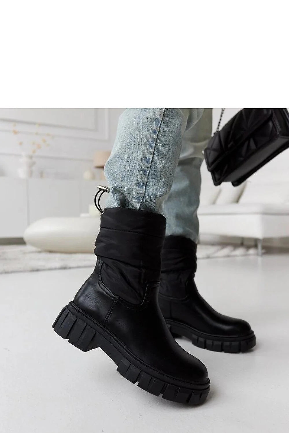 Bottes de neige pour femme design moderne en cuir noir matelassé Hoffman isolation supérieure semelle épaisse hiver 2023