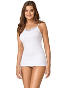 Débardeur blanc coton stretch dentelle florale ajusté féminin confortable élégant quotidien bretelles fines polyvalent