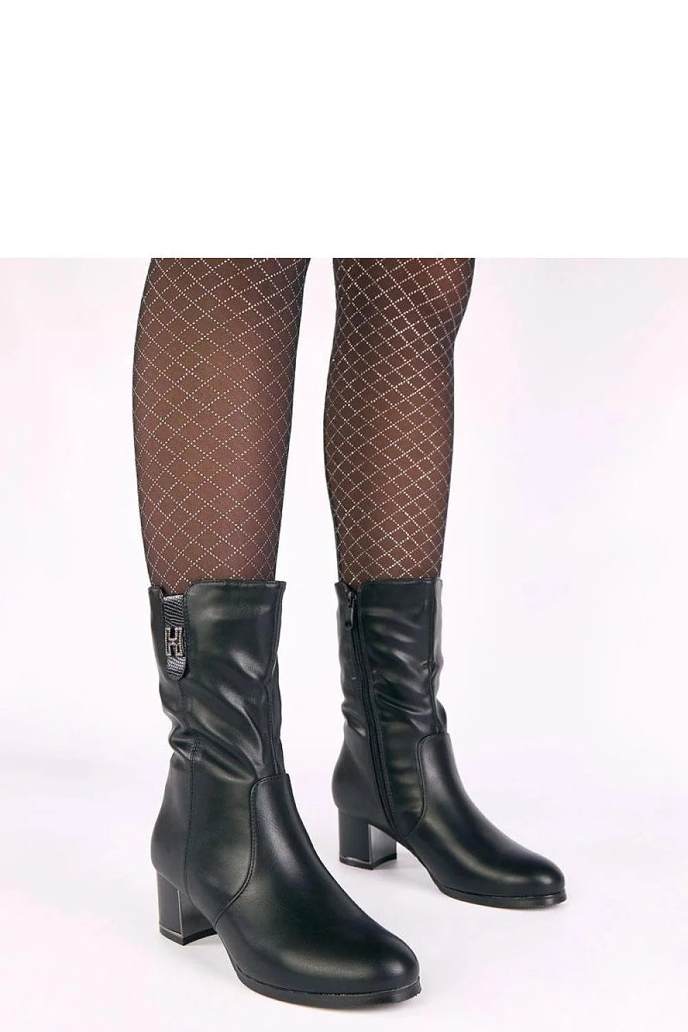 bottines noires cuir synthétique élégantes brillantes zircons décoratifs talon carré confortable doublure douce tige froncée fermeture éclair
