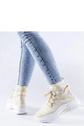 baskets montantes femmes moderne sportif beige crème semelle blanche respirant maille tricotée extensible col côtelé plateforme épaisse amorti adhérence urbain