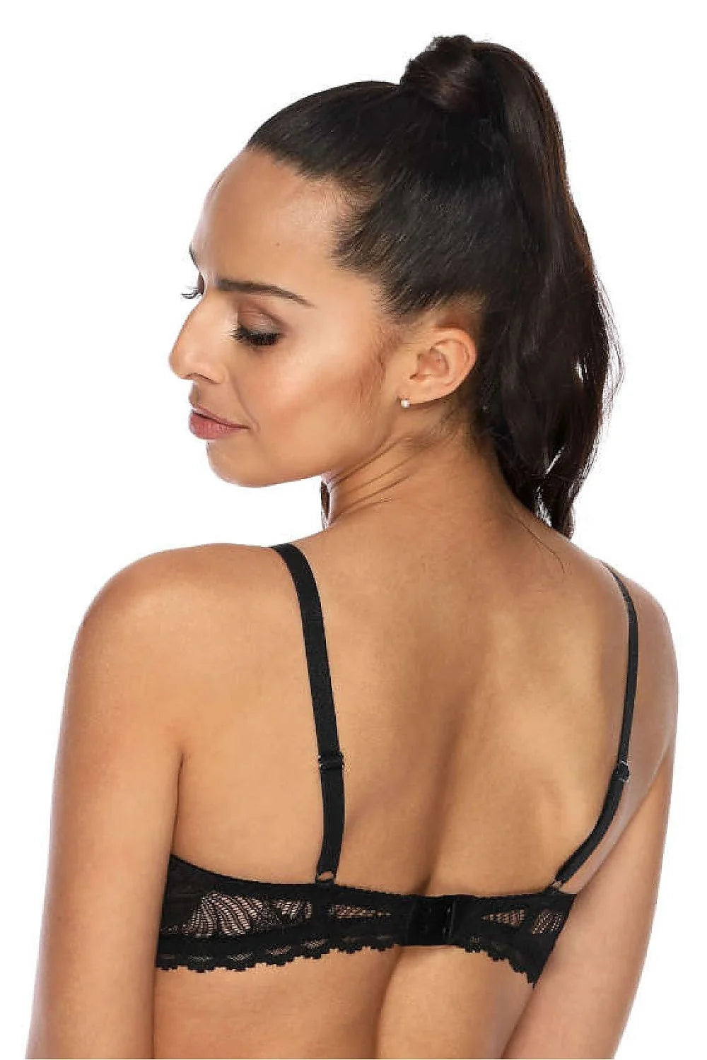 Soutien-gorge push-up élégant dentelle noire rembourré ajustable bretelles réglables nœud décoratif lingerie féminine