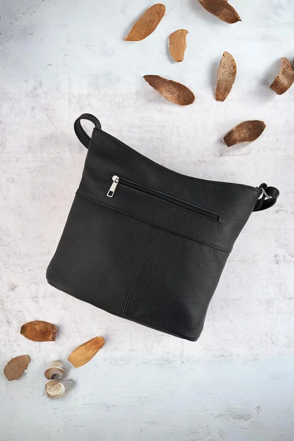 Sac à bandoulière en cuir synthétique Galanter design minimaliste moderne femmes poches zippées ajustables noire argenté