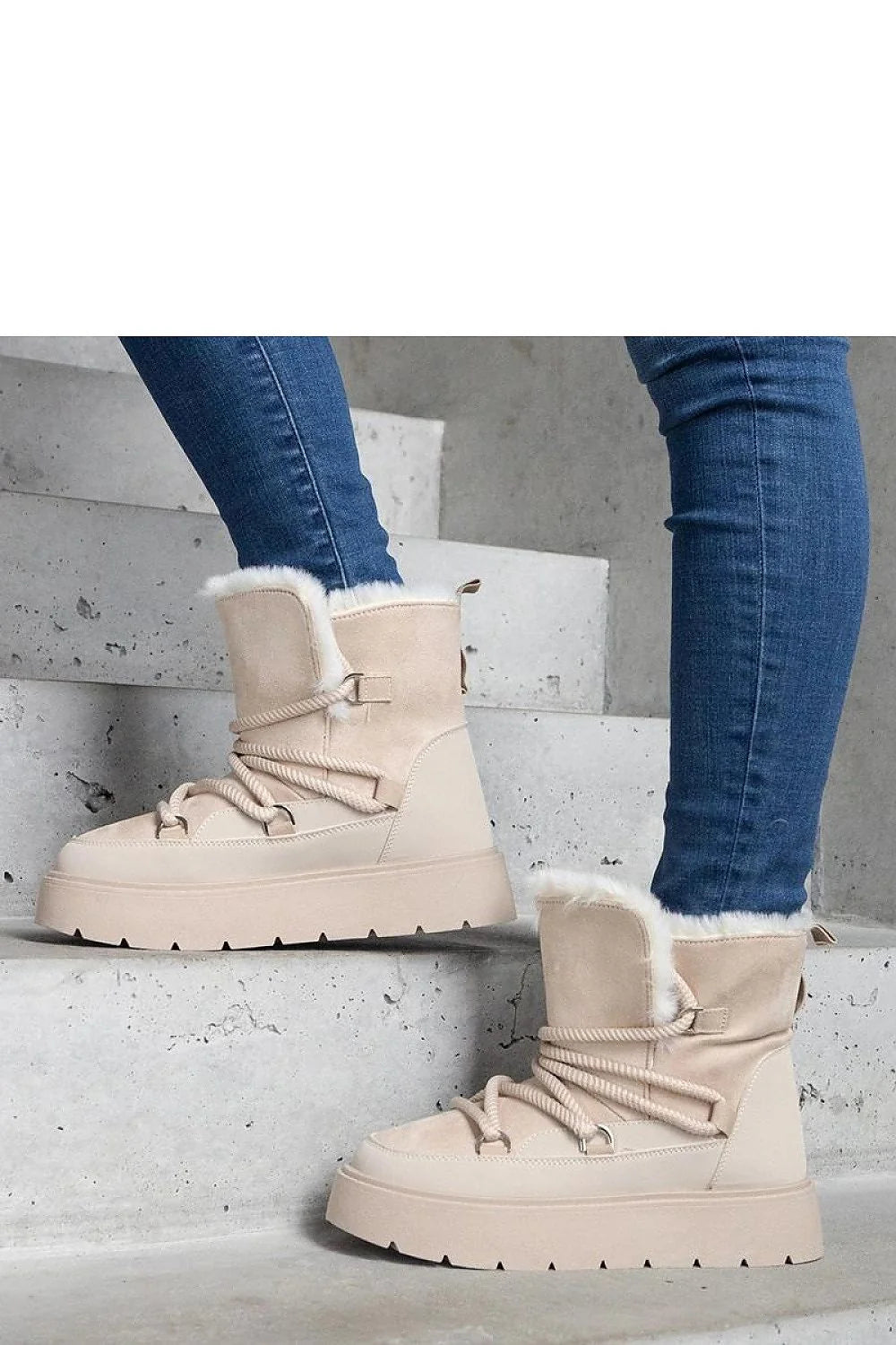 Bottes de neige montantes cheville fourrure caoutchouc style hivernal femmes beige pastel lacés ajustables