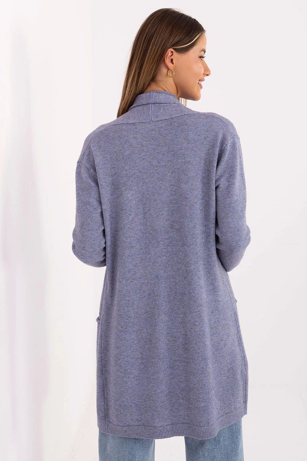 cardigan long femme ouvert maille fine lavande chinée col châle manches longues poches plaquées viscose modal nylon doux confortable polyvalent