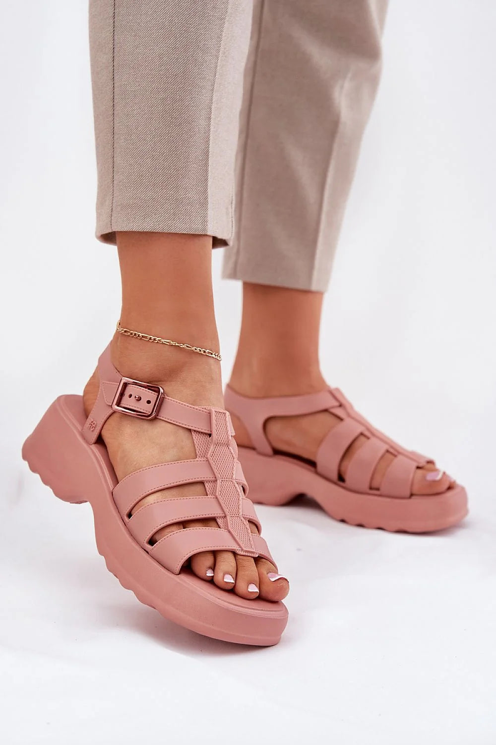 Sandales ZAXY Step in style pour femme, design moderne, sandales platesforme, couleur rose poudré, ajustables, vegan, recyclables, confortables