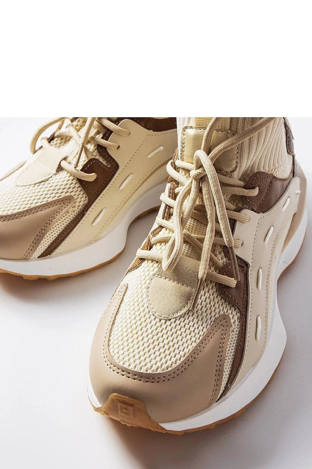 Chaussures de sport Solea femmes style moderne montantes beige marron mesh cuir synthétique ventilation semelle crantée lacets élastique