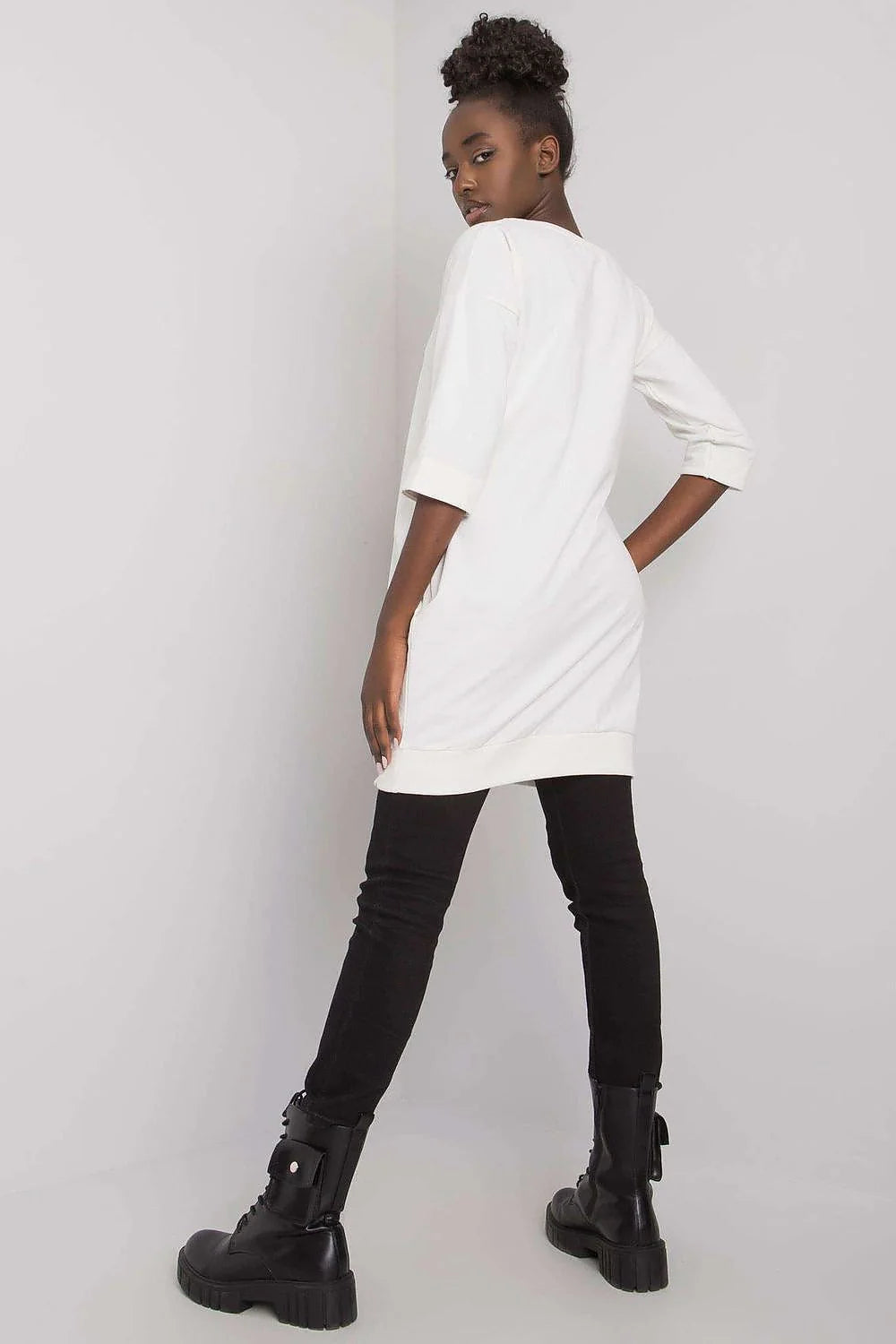 Robe ample coton vert vif moderne manches 3/4 confort élégant femme mode décontractée tendance